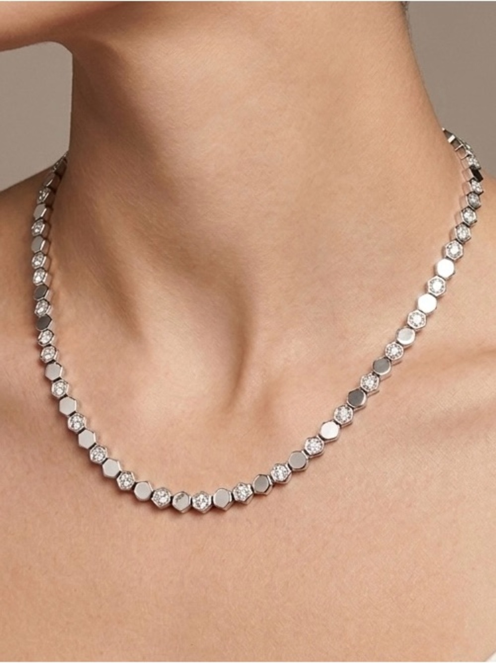 Platinum Plated Honeycomb Choker Necklace w/ AAA+ Real Zirconia | Luxury Jewelry